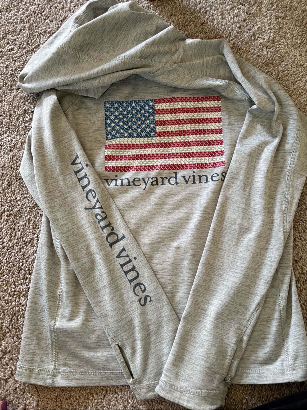 Vineyard Vines Heather Gray Flag Logo hooded Pullover